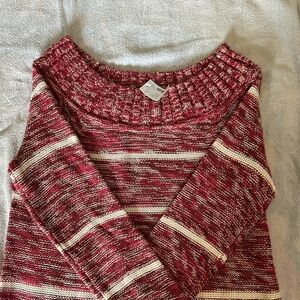 Maurices Red and White Crew Neck Sweater with Cozy Knit